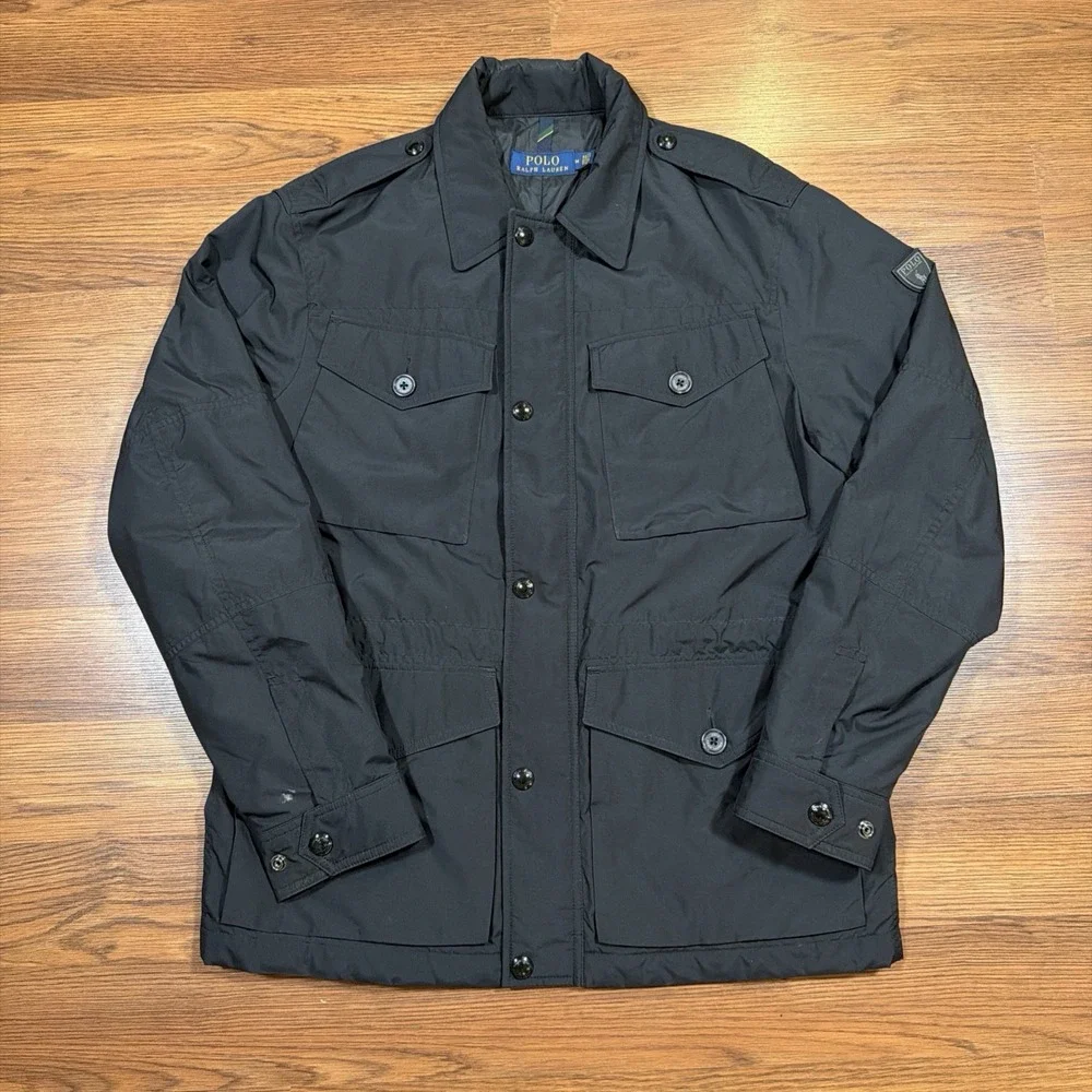 Polo Ralph Lauren Jacket Mens M Black Oxford Field Water Repellant Military